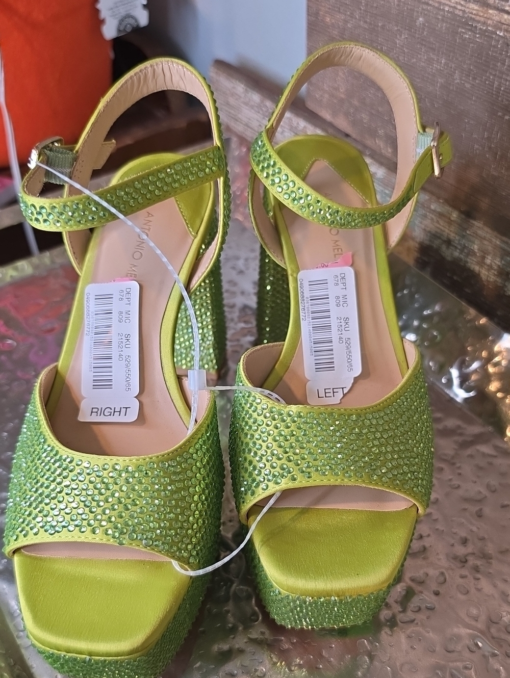 ANTONIO MELANI Neon Green Crystal Platform Sandals